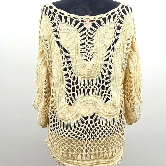 Lilian XL Women's Crochet Short Sleeve Open Knit Sweater Cream - Picture 3 of 17